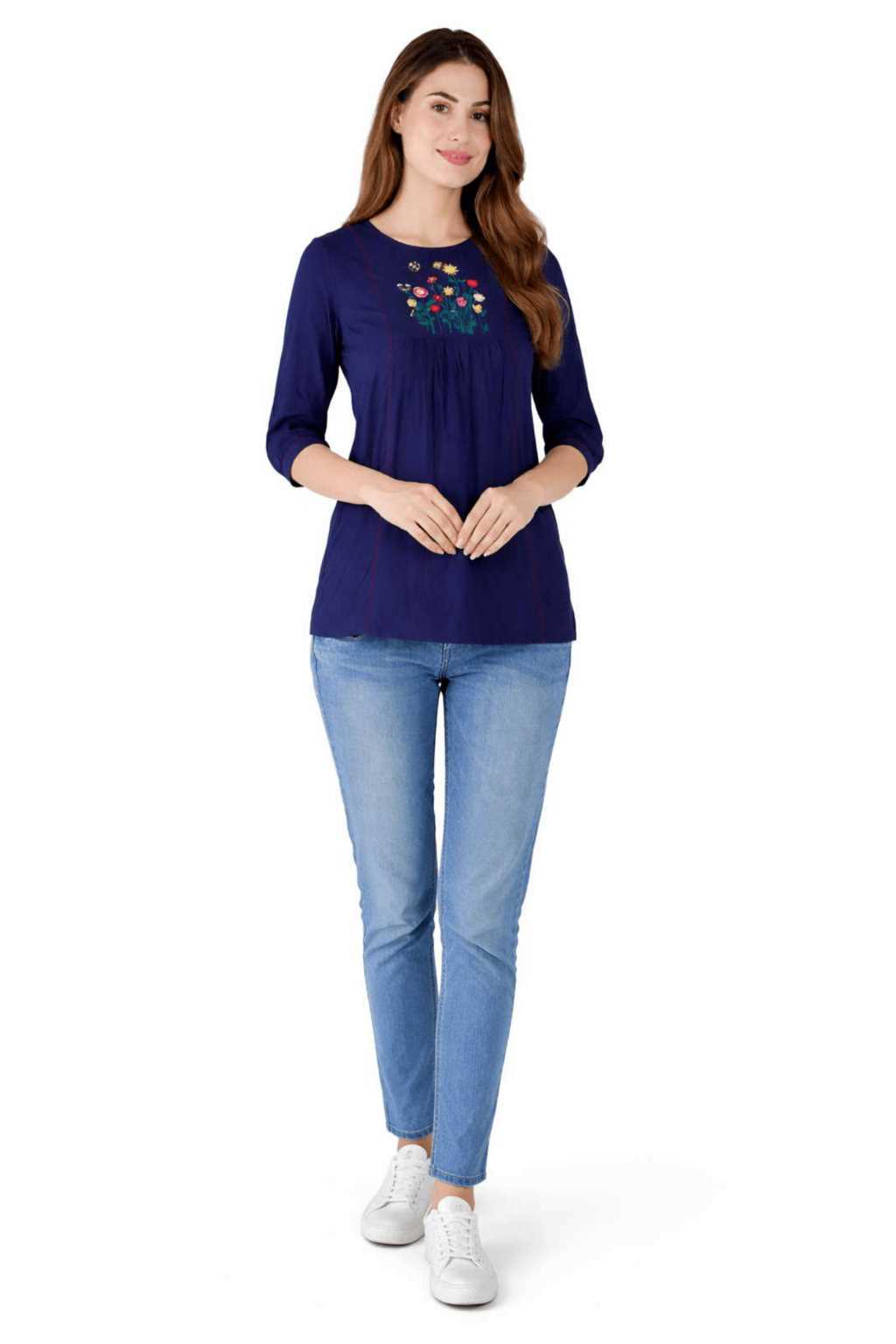 ONEFIT GIRLS TOP  3/4 SLEEVE NAVY